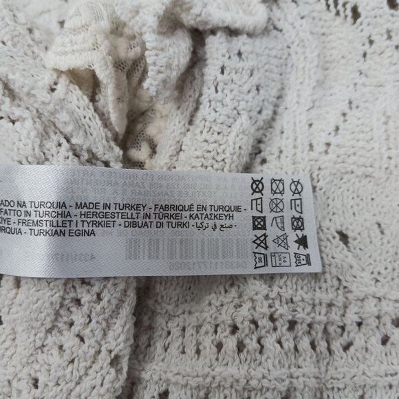 Zara Pointelle Ruffled Knit Top Sweater Size Small Ecru Cream Lace Trim Coquette - Picture 8 of 12